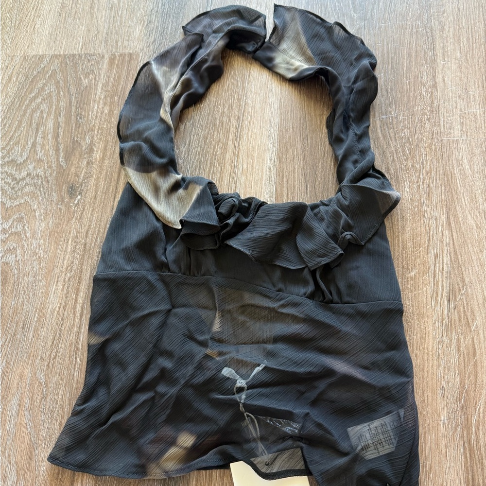 Black Sheer Scarf with Ruffle Detail